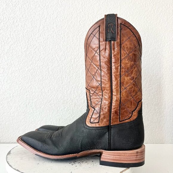 Rod Patrick Mens Cowboy Boots 12AAA Black Kangaroo Brown Top Western Square Toe - Picture 4 of 12
